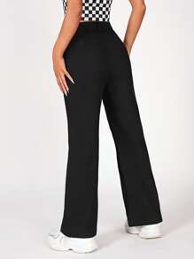 SHEIN PETITE Solid Straight Leg Trousers - Black - View 2