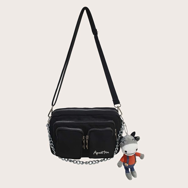 

Bull Charm Chain Crossbody Bag, Black