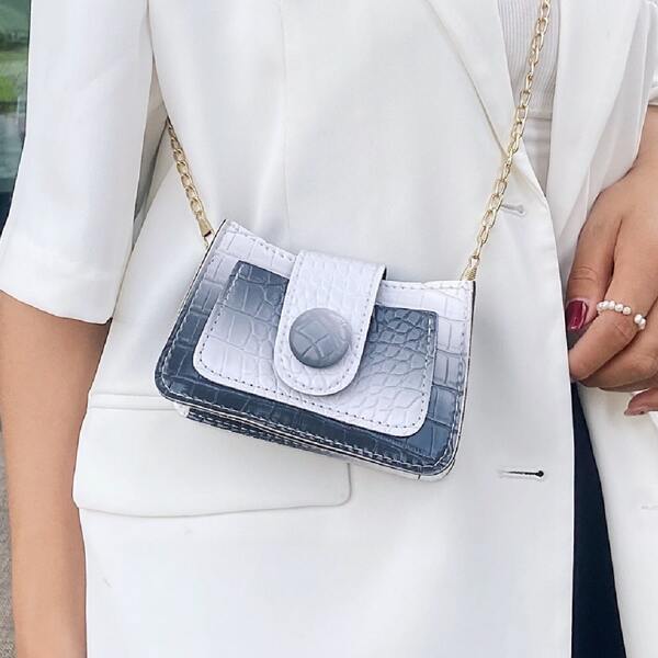 

Mini Ombre Croc Embossed Chain Bag, Grey