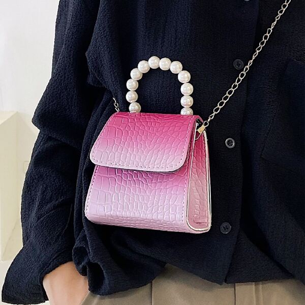 

Mini Faux Pearl Handle Ombre Chain Bag, Hot pink