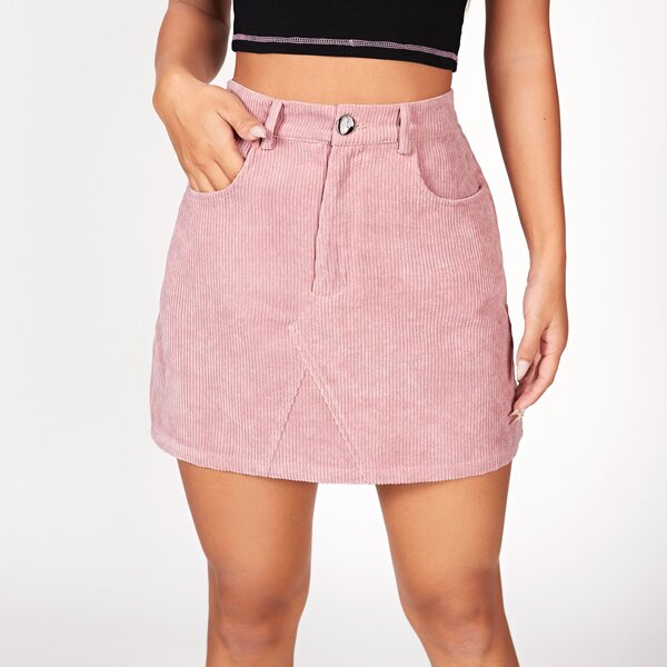 

Slant Pocket Cord Skirt, Dusty pink