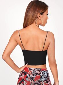 SHEIN PETITE Áo hai dây Tương phản ren màu trơn Gợi cảm - màu đen - Xem 2