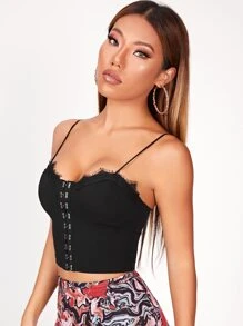 SHEIN PETITE Áo hai dây Tương phản ren màu trơn Gợi cảm - màu đen - Xem 4