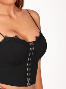 SHEIN PETITE Áo hai dây Tương phản ren màu trơn Gợi cảm - màu đen - Xem 5