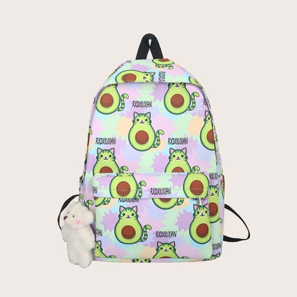 

Cartoon Graphic Pocket Front Backpack, Multicolor