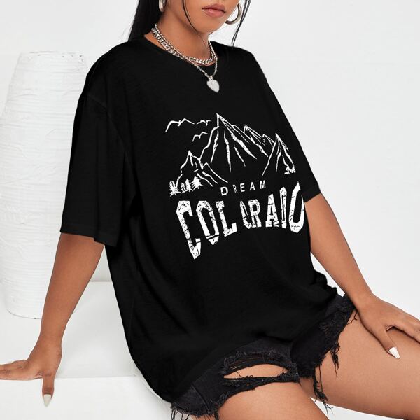 

Plus Mountain & Letter Graphic Tee, Black