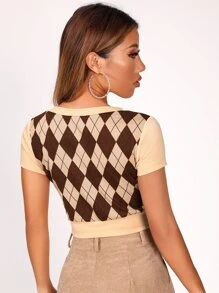 SHEIN PETITE Argyle Print Crop Tee - Multicolor - View 2