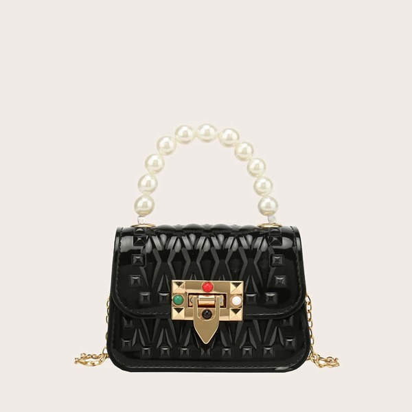 

Mini Faux Pearl Handle Chain Bag, Black