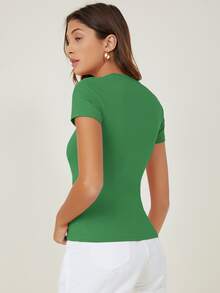 SHEIN BASICS Cap Sleeve Fitted Tee - Green - View 2