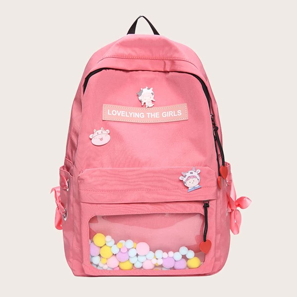 

Cartoon Decor Pocket Front Backpack, Watermelon pink