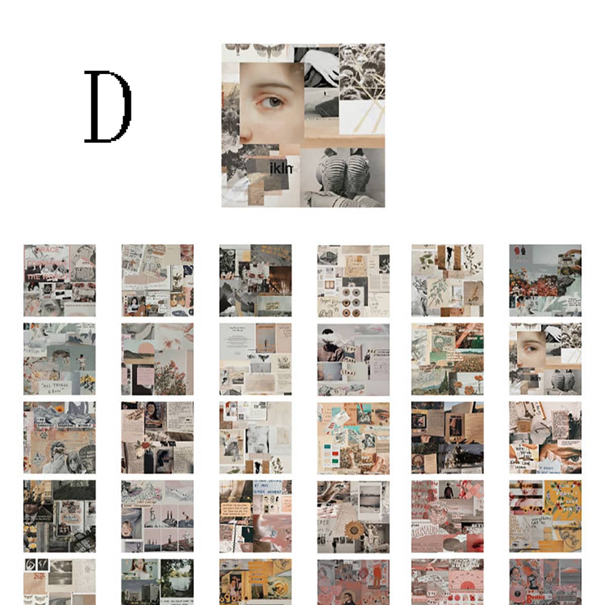 

60pcs Vintage Print Material Paper, Multicolor