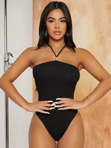 SHEIN SXY Bodysuit Backless Plain Seksi - Hitam - View 1