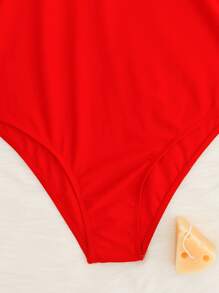 SHEIN Swim Ruffle Sleeve One Piece Swimsuit, For Summer Beach Vacation - Red - View 4