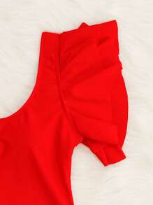 SHEIN Swim Ruffle Sleeve One Piece Swimsuit, For Summer Beach Vacation - Red - View 6