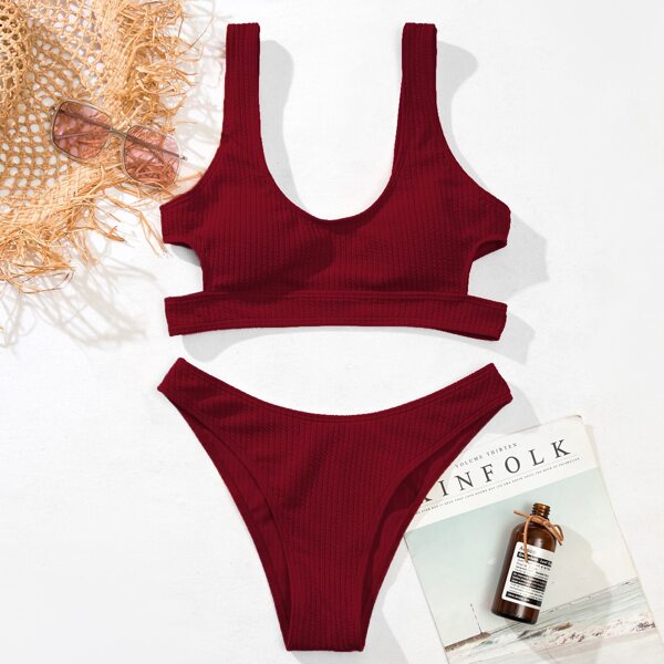 

Textured Cut-out Side Bikini Swimsuit, Maroon