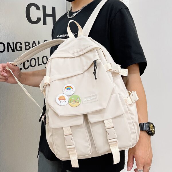 

Badge Decor Backpack, Beige