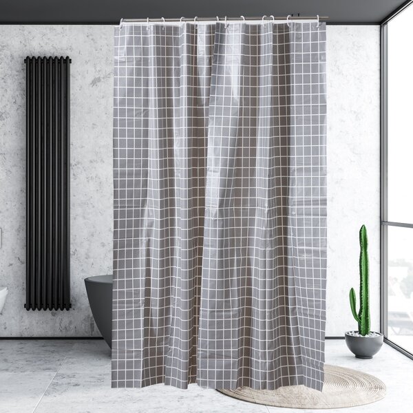 

1pc Grid Shower Curtain, Grey