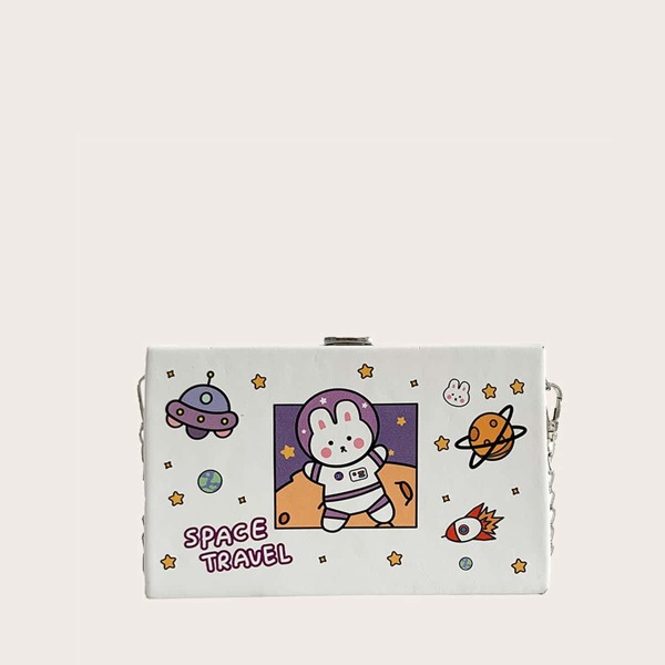 

Cartoon Graphic Chain Crossbody Bag, White