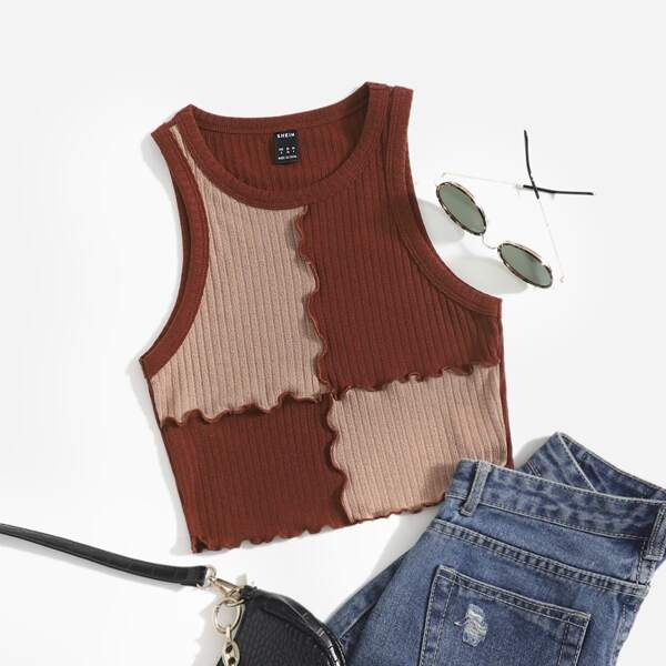 

Cut and Sew Lettuce Trim Tank Top, Multicolor
