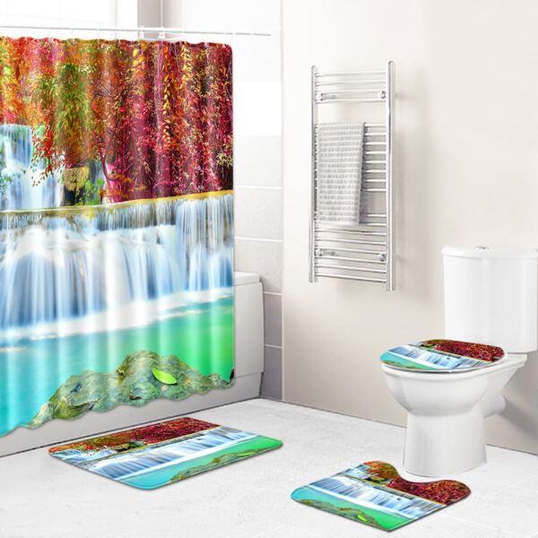 

1pc Landscape Print Shower Curtain Or 1pc Bath Mat, Multicolor