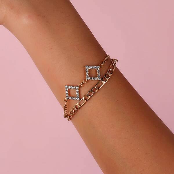 

Rhinestone Decor Chain Bracelet, Gold