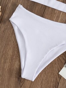 Rib Cut Out High Waisted Bikini - White - View 4