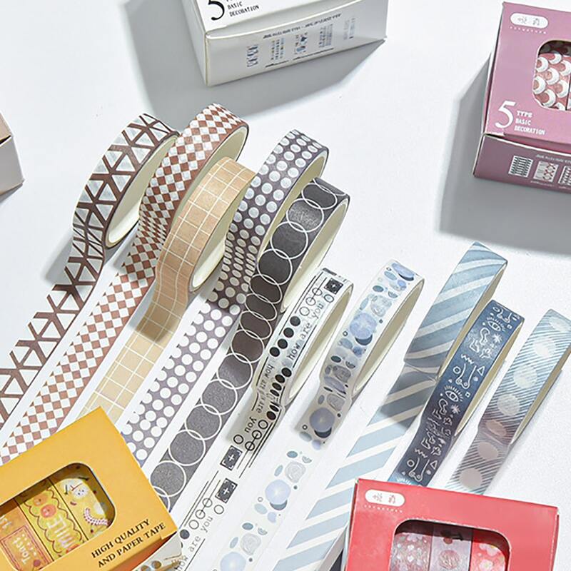 

5rolls Mixed Pattern Washi Tape, Multicolor