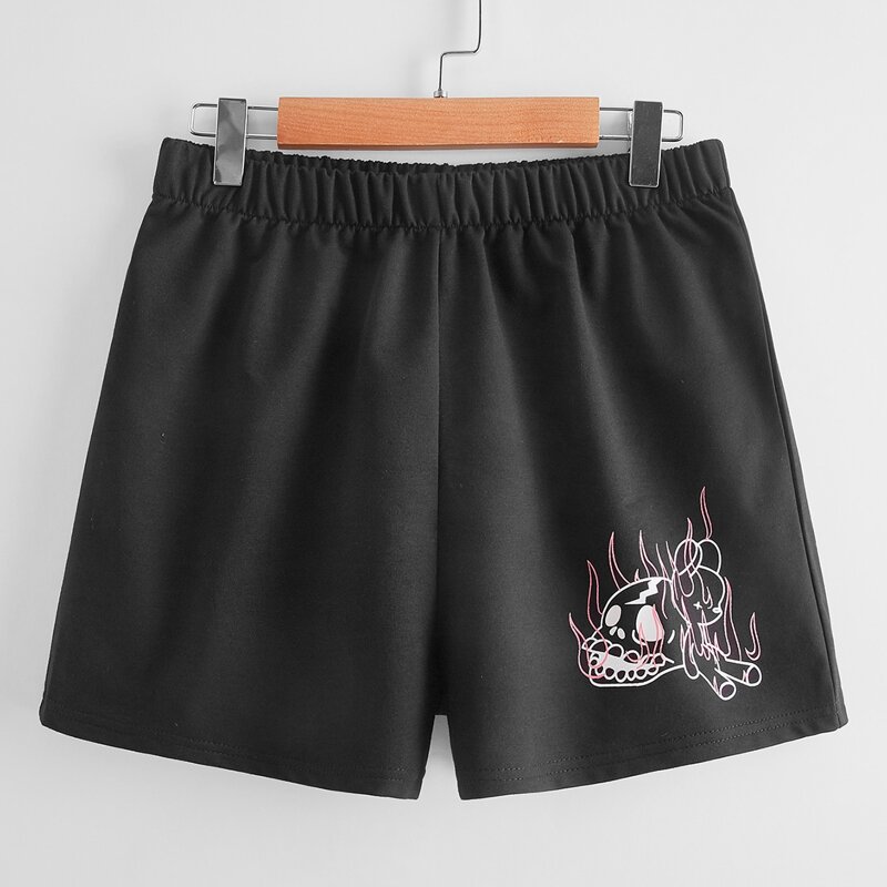 

Skull & Cartoon Graphic Shorts, Black