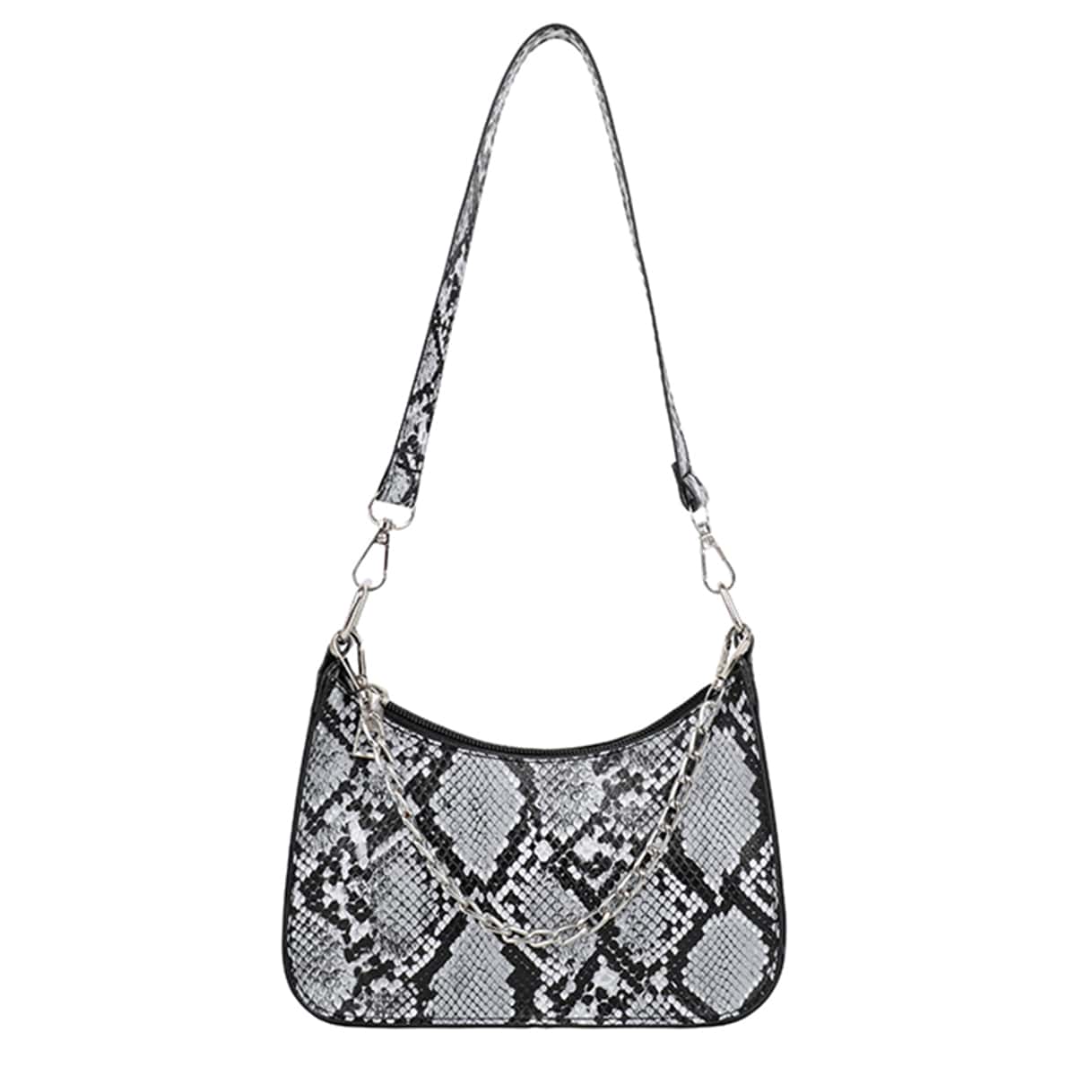 

Snakeskin Print Shoulder Bag, Black and white