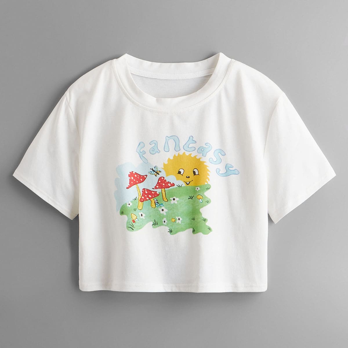 

Mushroom Print Crop Tee, White