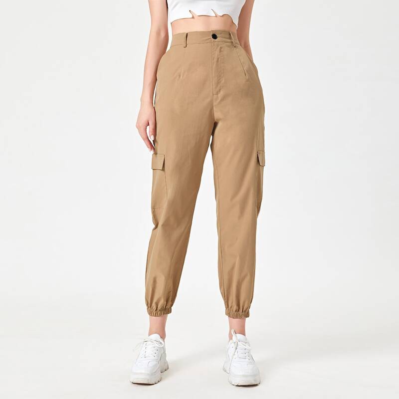 

Solid Pocket Patched Pants, Khaki