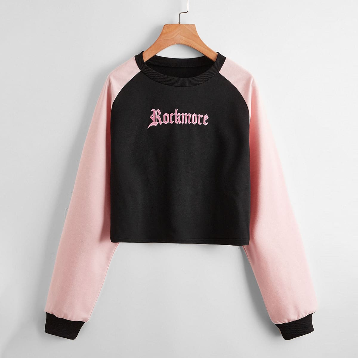 

Letter Embroidery Colorblock Crop Sweatshirt, Multicolor