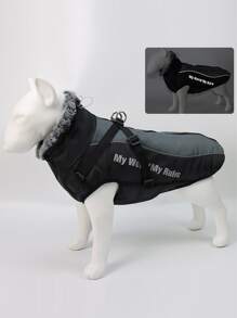 Cazadora con estampado de slogan de mascota - Negro - Ver 5