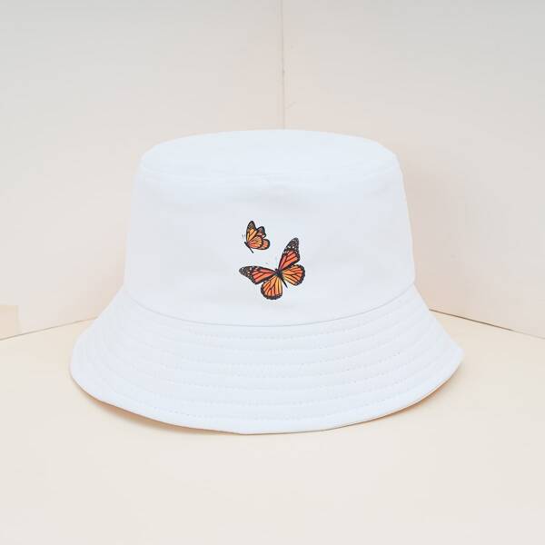 

Men Butterfly Print Bucket Hat, White