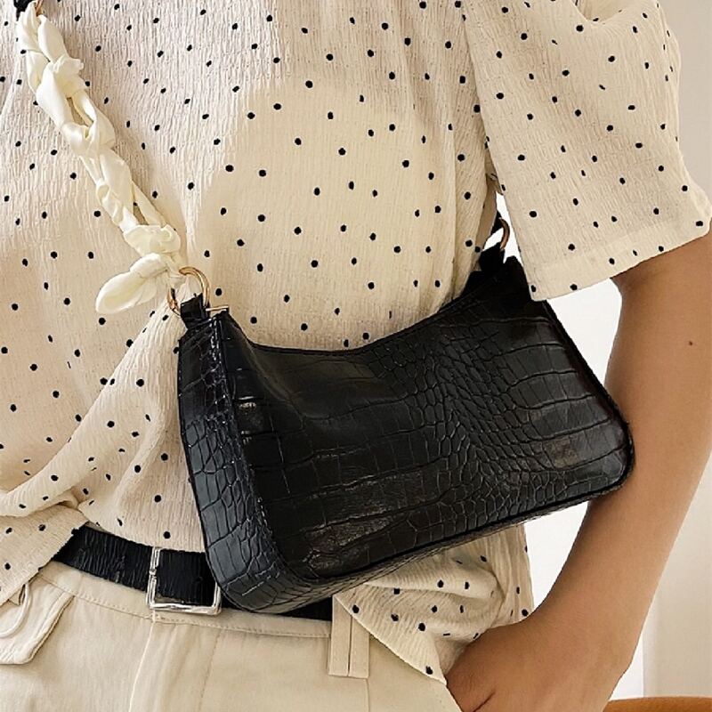 

Croc Embossed Baguette Bag, Black