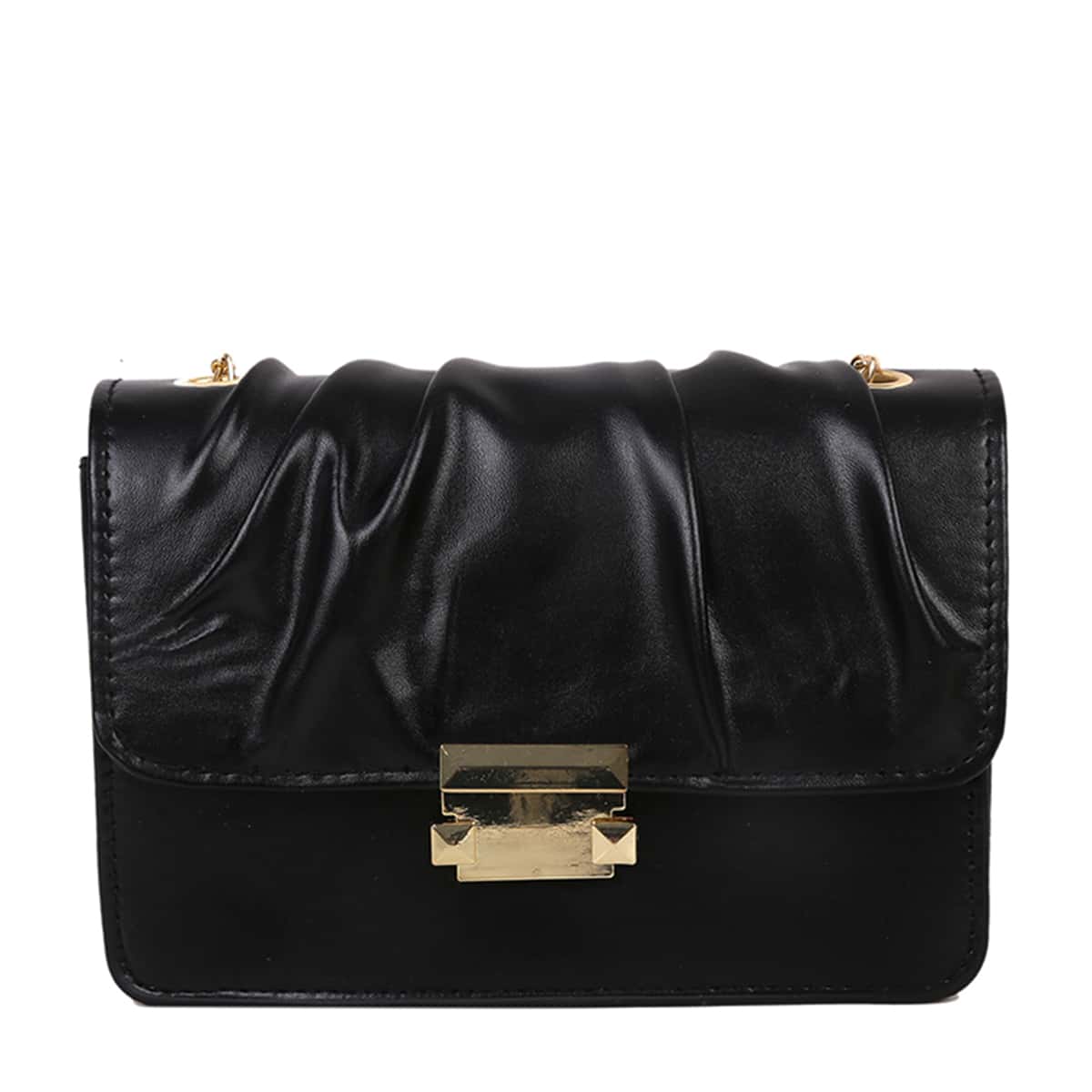 

Ruched Flap Crossbody Bag, Black