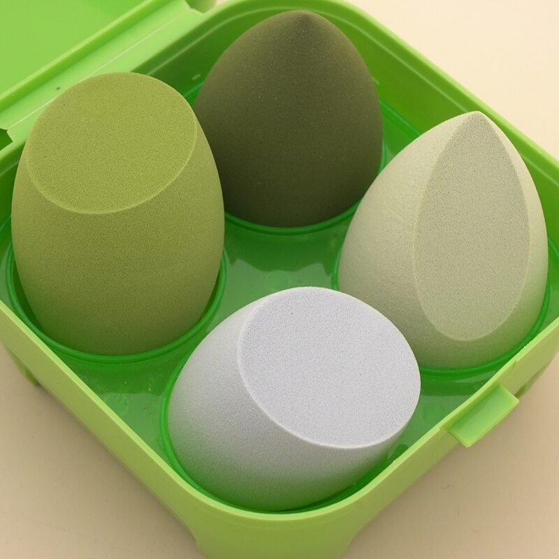 

4pcs Makeup Sponge & 1pc Storage Box, Green