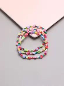 Set de pulsera con cuentas de flores elásticas, 3 piezas/juego, color aleatorio - Multicolor - Ver 12
