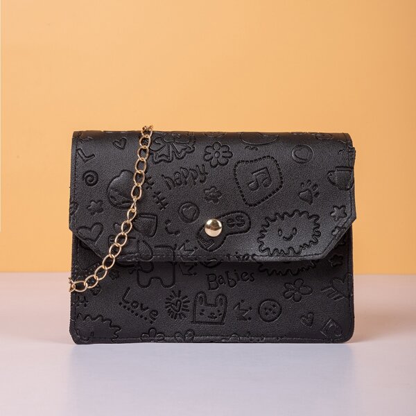 

Cartoon Graphic Crossbody Bag, Black