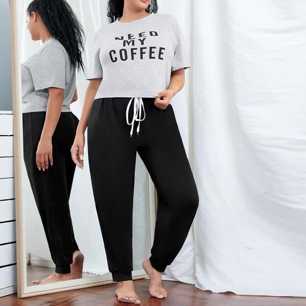 

Plus Slogan Graphic PJ Set, Multicolor