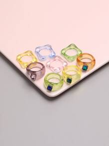 8pcs Rhinestone Decor Ring - Multicolor - View 1