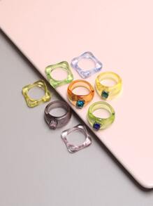 8pcs Rhinestone Decor Ring - Multicolor - View 3