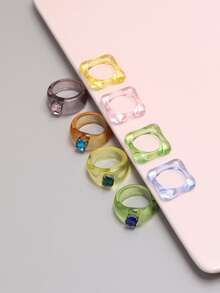 8pcs Rhinestone Decor Ring - Multicolor - View 4