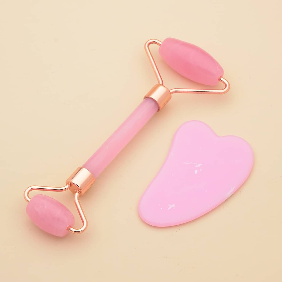 

1pc Facial Roller Massager & 1pc Gua Sha Scraper, Pink