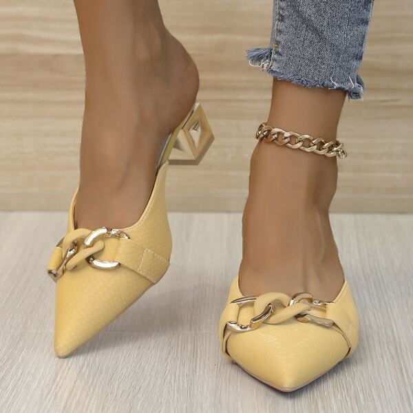 

Chain Decor Point Toe Mules, Yellow