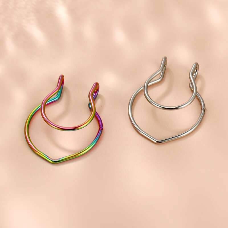 

2pcs Simple Nose Ring, Multicolor
