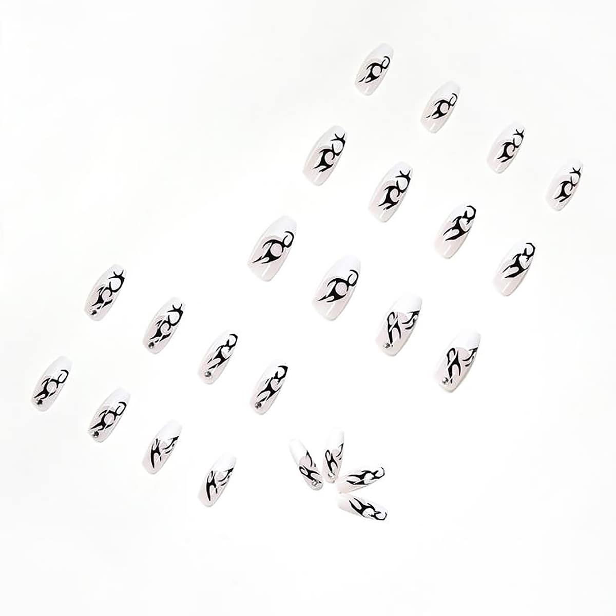 

24pcs Fire Pattern Fake Nail, Black