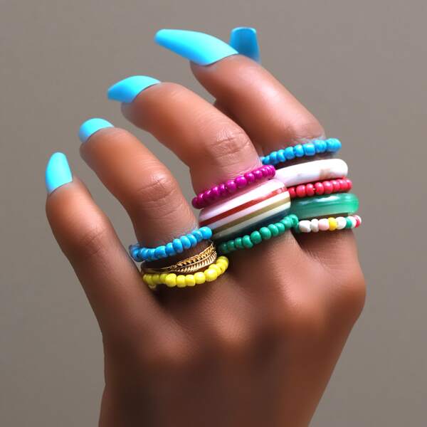 

11pcs Plastic Ring, Multicolor