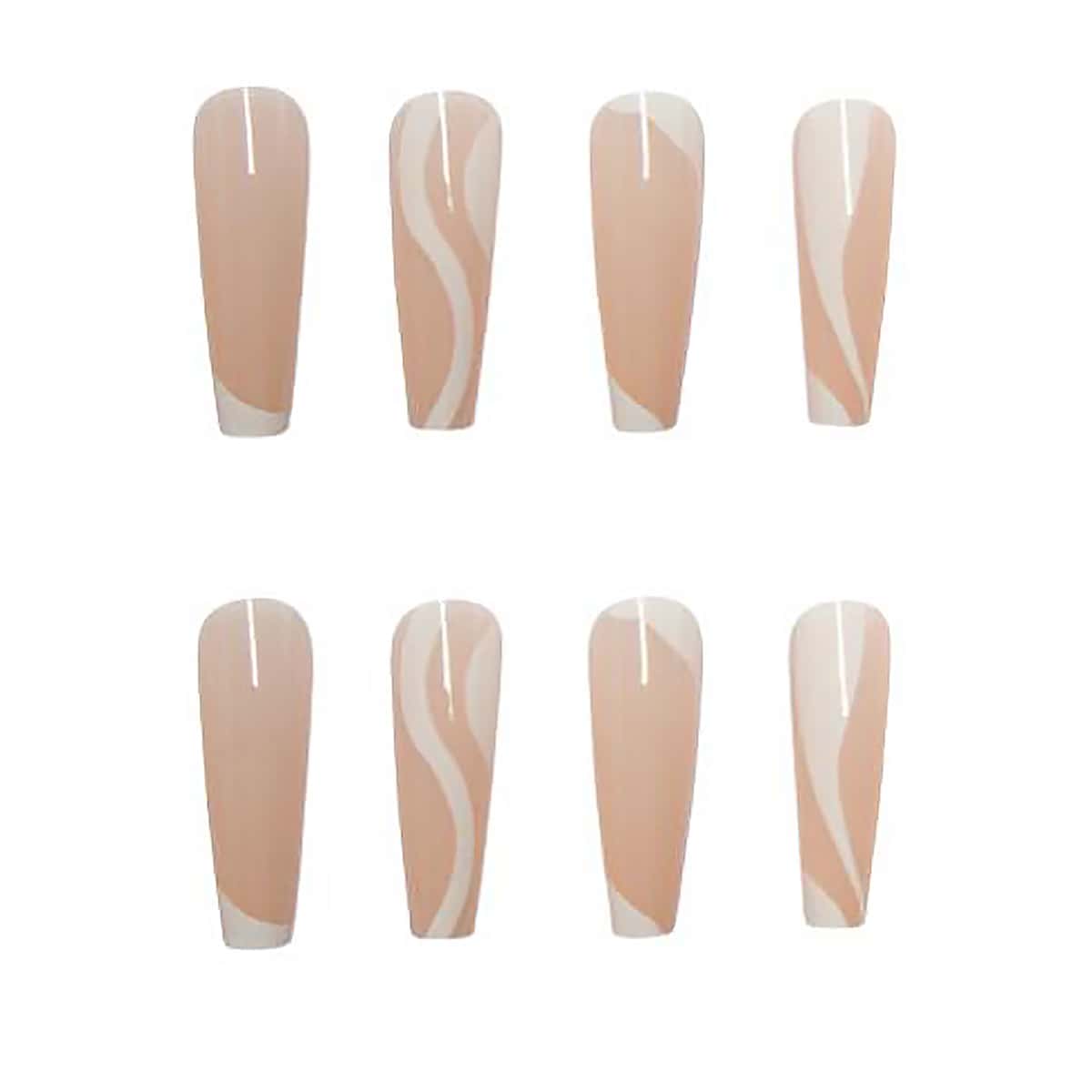 

24pcs Color Block Fake Nail, Beige