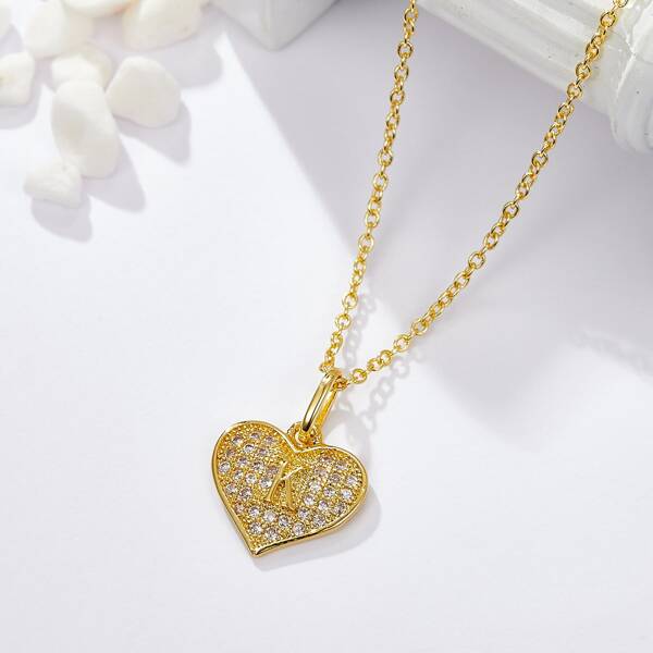 

18K Gold Plated Zircon Heart Charm Necklace